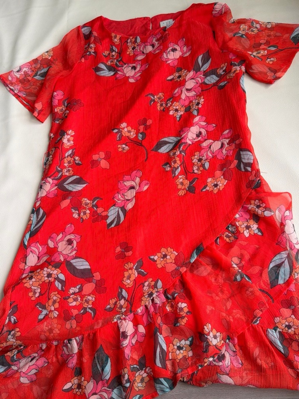 Women Red Floral Ruffle Dress